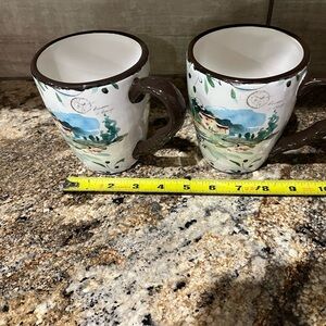 Charming Tuscan Villa Brown and White Ceramic Mugs